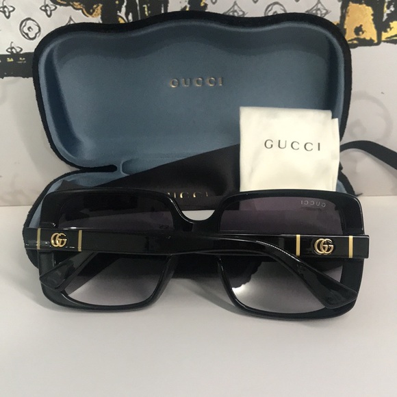 New Authentic Gucci GG0632S 001 Black Square Sunglasses Grey Gradient Lenses main image 6